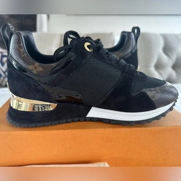 Louis Vuitton Black Suede & Monogram Low-Top Sneakers with Gold Accent - Picture 5 of 16